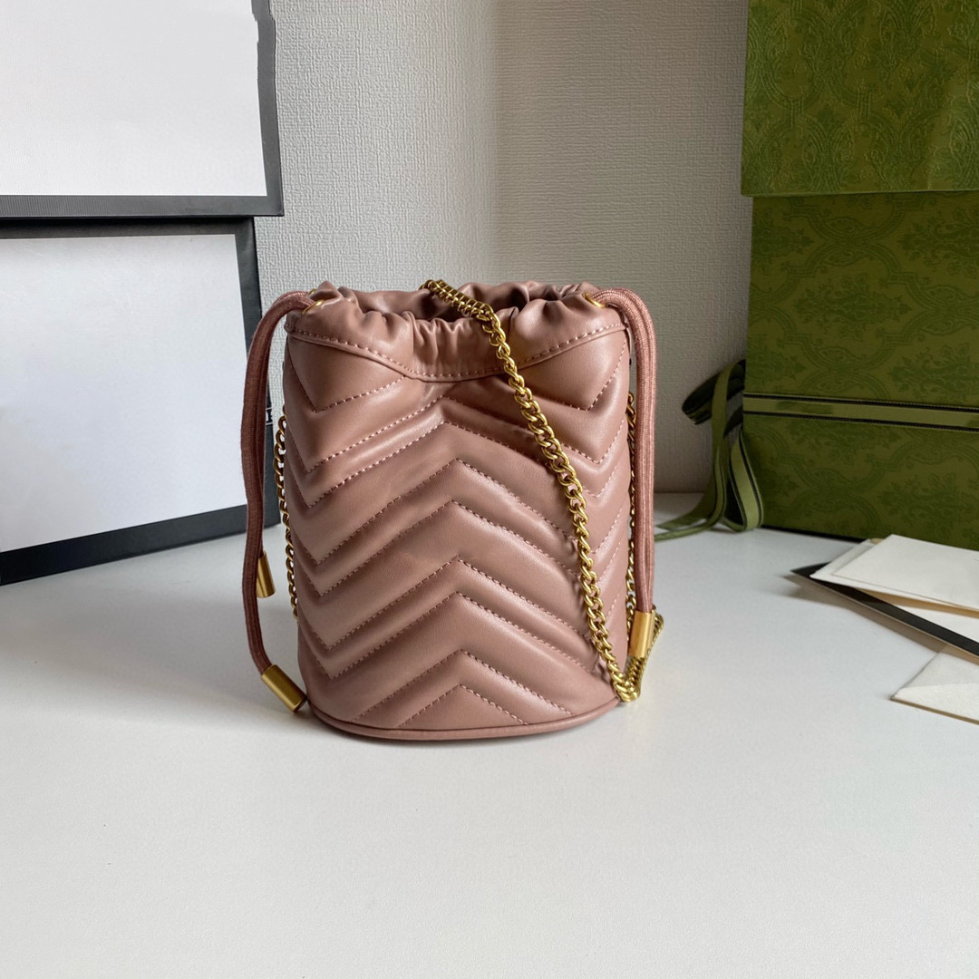 10A Marmont Bucket Bag Damen-Kette, großes Fassungsvermögen, Umreifungsöffnung, klassische gestreifte Lederkette, Metall-Logo-Schnalle, luxuriöse Designer-Tasche, ID royalfashion_bag