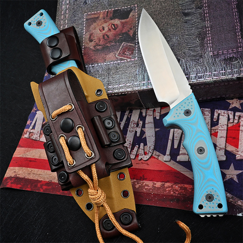 Special Offer M35 Strong Survival Straight Knife Z-wear Stone Wash Drop Point Blade Full Tang Blue G10 Handle Outdoor Fixed Blade Tactical Knives with Kydex