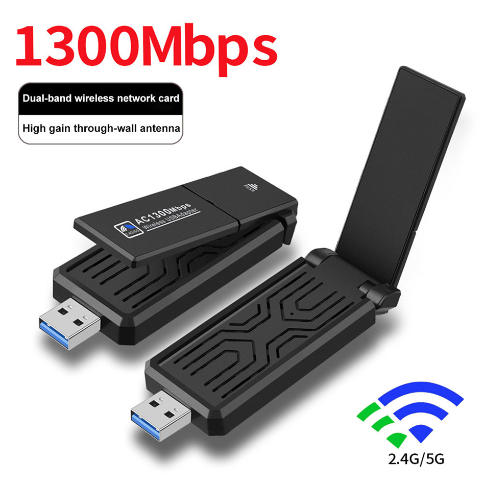 Adaptador Wi -Fi USB de 1300mbps 2.4g 5GHz Banda Dual Wi -Fi Retwork Rtl8812Bu Receptor sem fio para PC Desktop Laptop 802.11a/b/g/n/ac