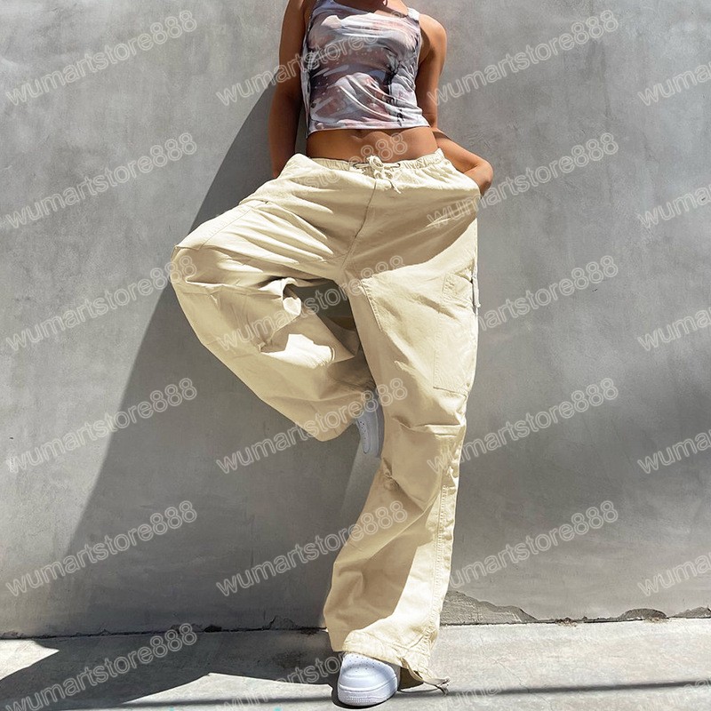 Sexy Low Waist Wide Leg Cargo Pants Women Summer Casual Big Pocket Beam Feet Pants Woman Vintage Loose Brown Trousers Streetwear