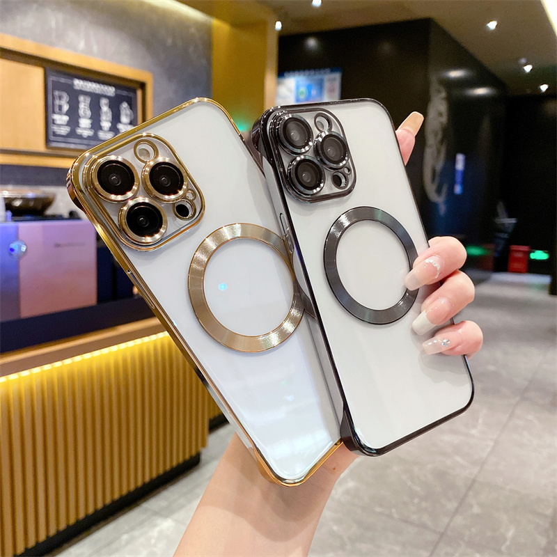 Luxe plating magnetisch draadloos opladen voor MagSafe Case voor iPhone 14 13 12 11 Pro Max plus zachte siliconen animatiehoes len camera schokbestendige bescherming