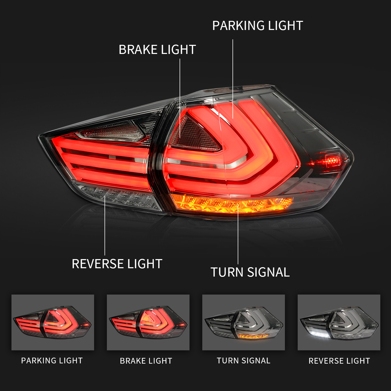 LED-bakre bakljus för Nissan X-Trail 20 14-20 19 Bakre löpslampa Broms Omvänd dynamisk svängsignal