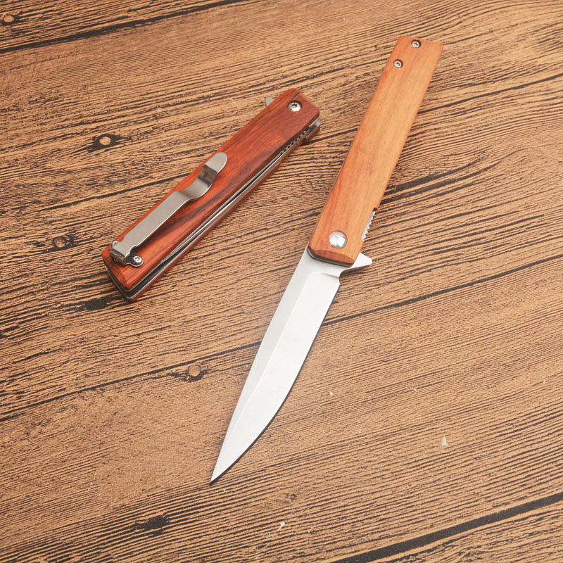 Top-Qualität BK256 Flipper Klappmesser 8Cr13Mov Satin Drop Point Klinge G10/Holz mit Edelstahlblechgriff Outdoor-Campingmesser