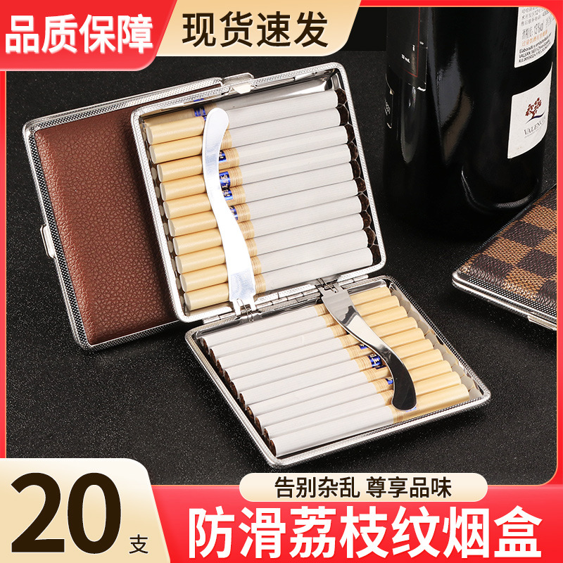 Rökning Rör Klassiskt mode 20 Pack Iron Clip Leather Cigarett Box