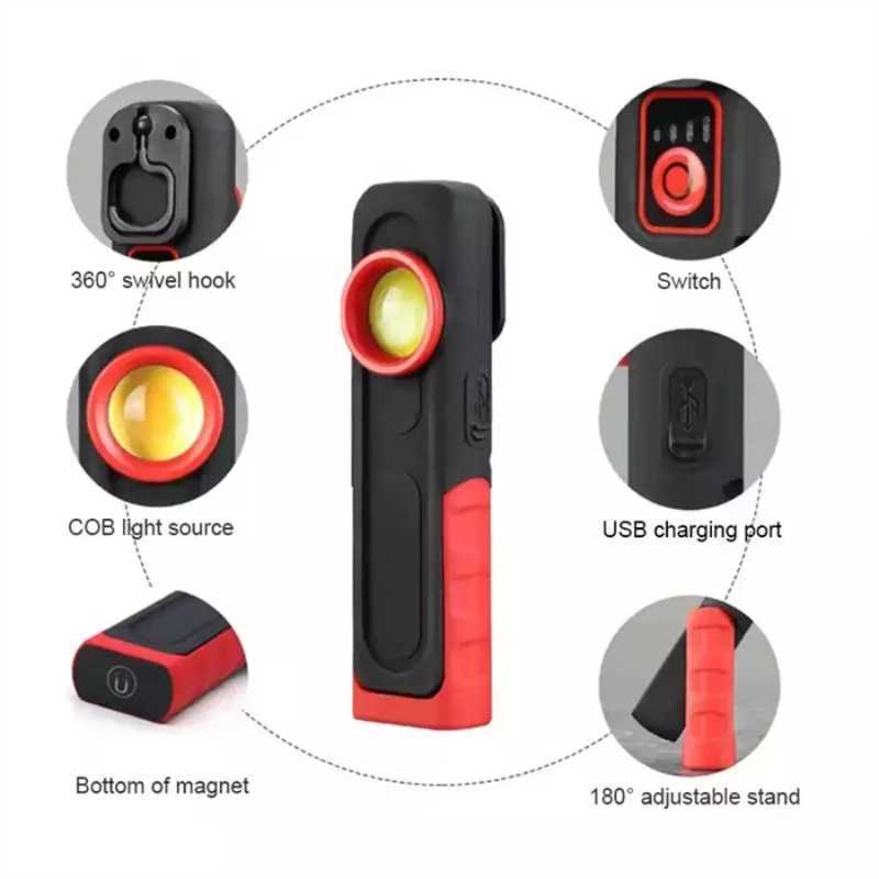 New Handheld Detailing Swirl Finder Rechargeable Led Work Light Automotive Portable Cob Magnetic Yellow Light Car Repair Work Lamp
