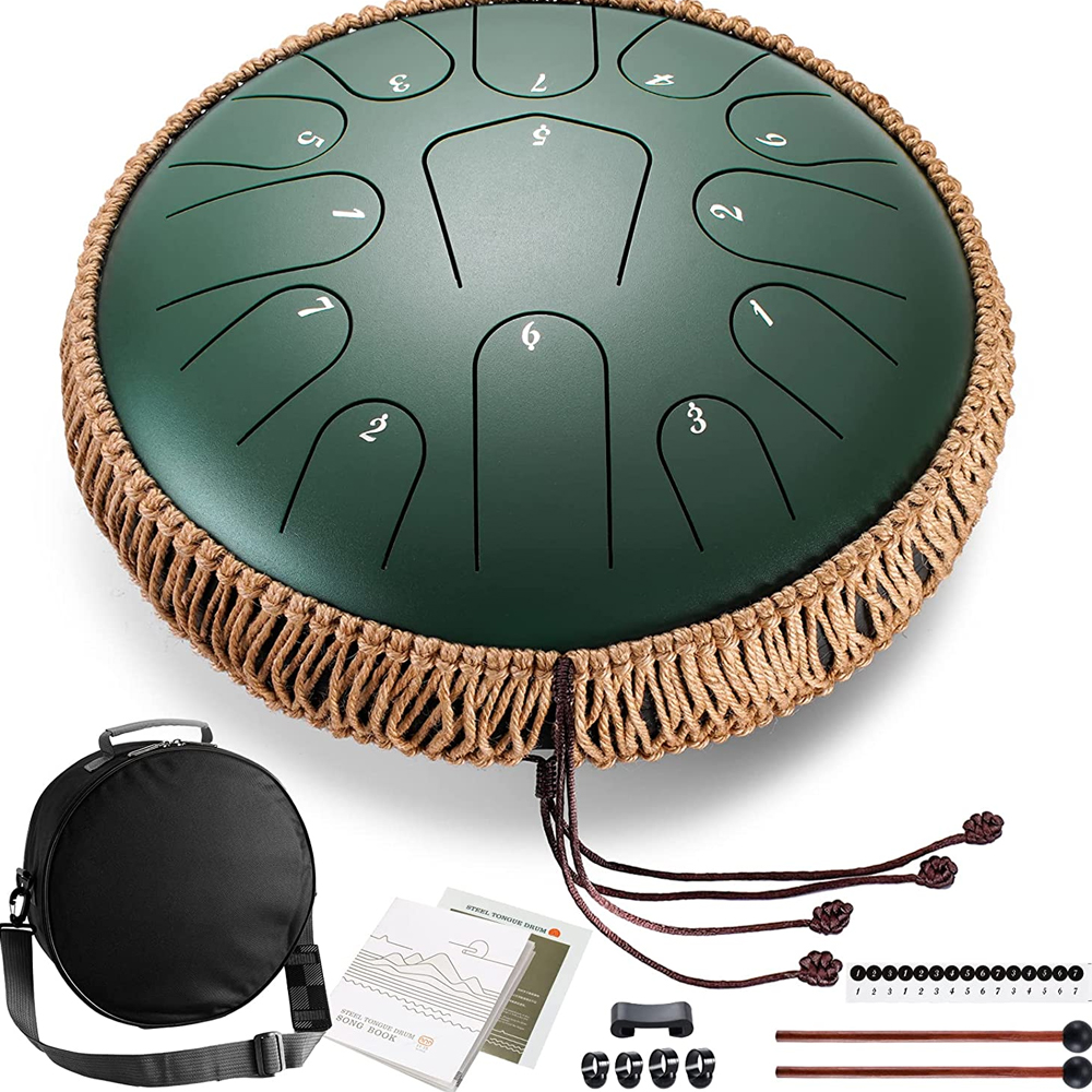 Steel Tongue Drum in C Major 12 pouces 13 Notes Handpan drum Percussion Instrument de musique Maillet Méditation pour adultes et enfants Cadeau unique