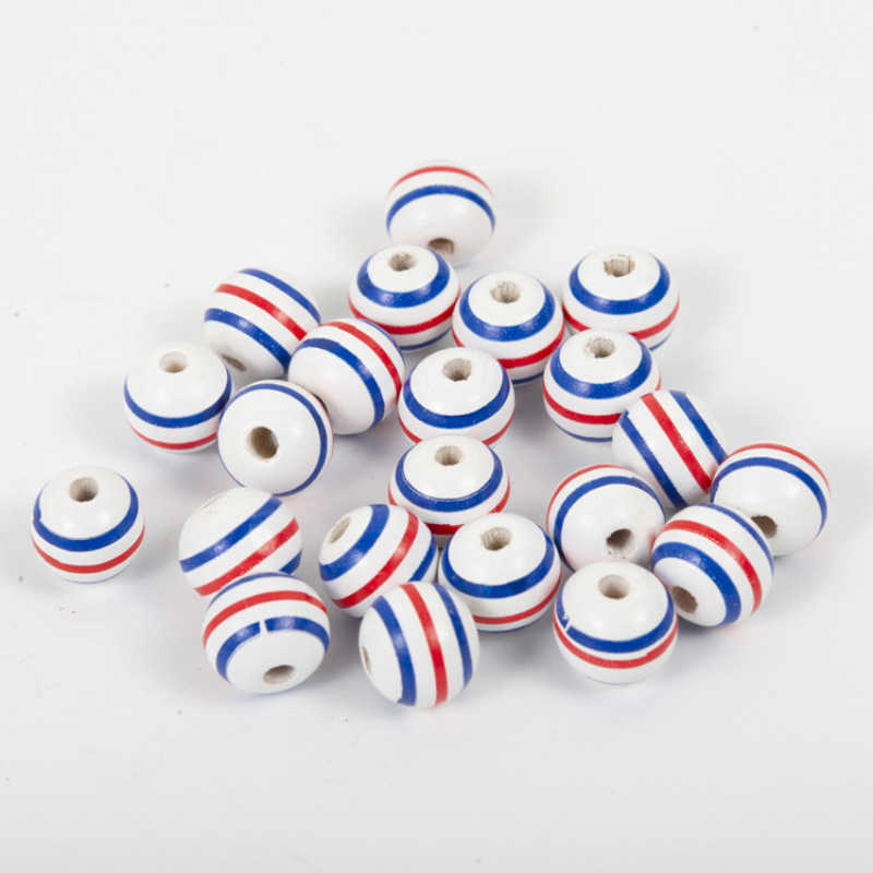 Amerikan Bağımsızlık Günü Sicim Tassel Ahşap Boncuk String Ahşap Takım Yuvarlak Boncuklar Mücevher Yapımı için DIY