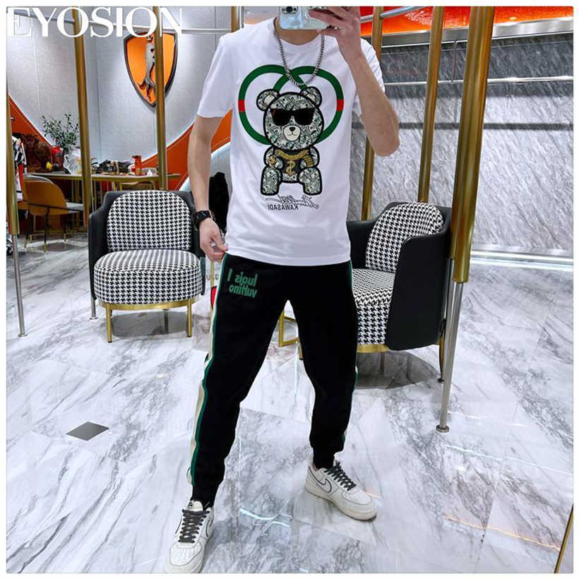 Herr t-shirts nya sommaren mäns t-shirt 2022 modebjörn dollar tryck hip hop kort ärm casual bomull streetwear topp tees o-hals plus size j230516