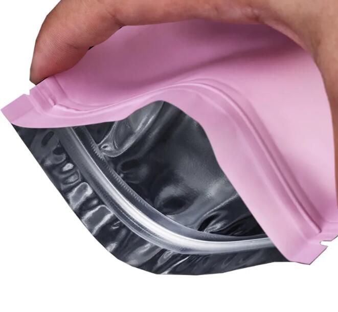 Matte roze aluminium foliefas Zelfafdichtgreep afdichting Scheur inkeping platte zakjes voor voedsel snack theebonen opbergzakken