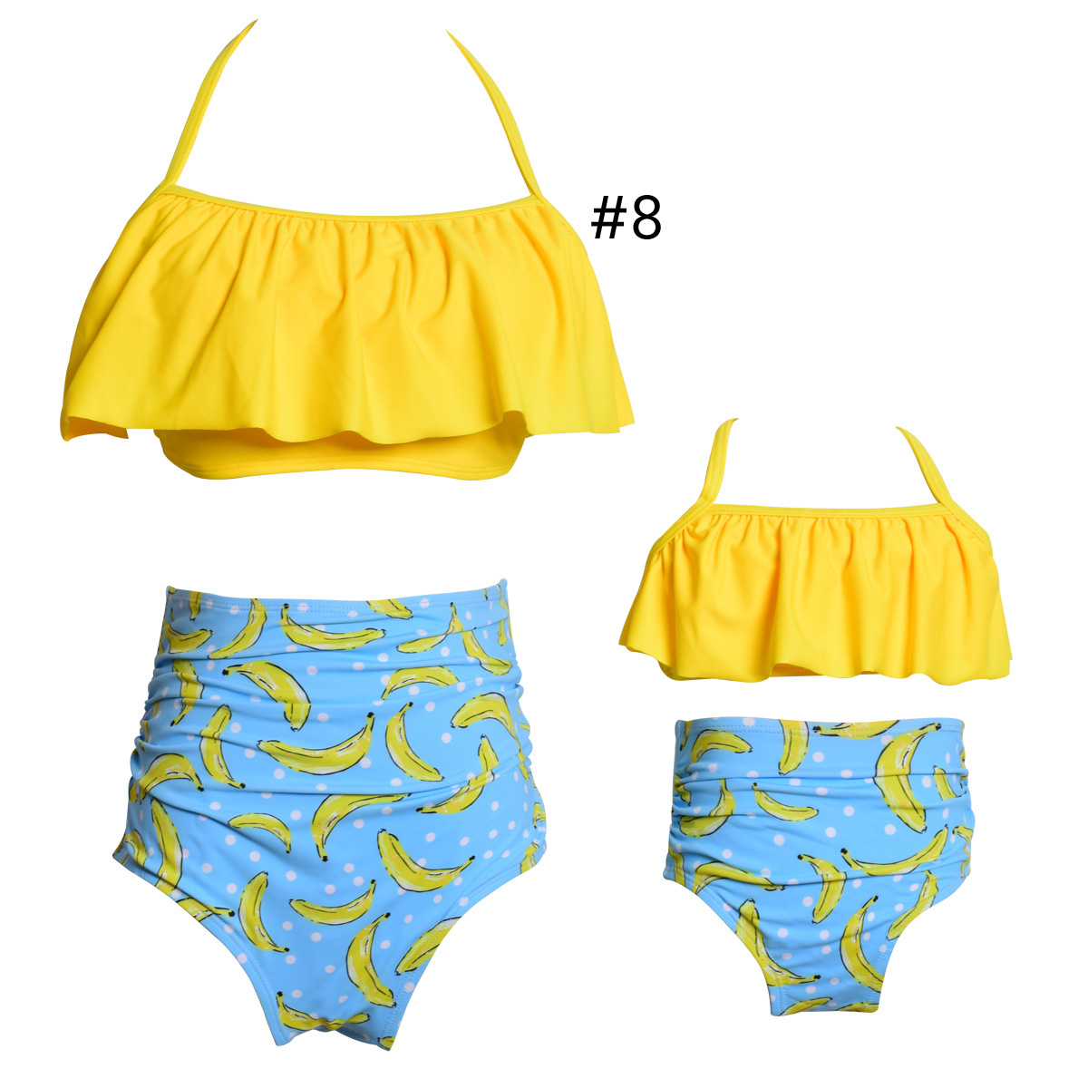 Parent-child swimwear mother and daughter swimsuit printed high waisted bikini with ruffled edges