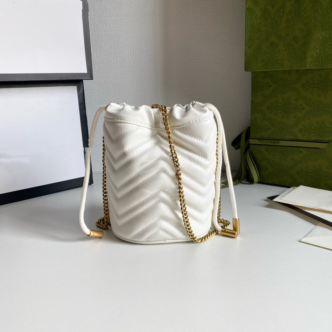 10A Marmont Bucket Bag Damen-Kette, großes Fassungsvermögen, Umreifungsöffnung, klassische gestreifte Lederkette, Metall-Logo-Schnalle, luxuriöse Designer-Tasche, ID royalfashion_bag