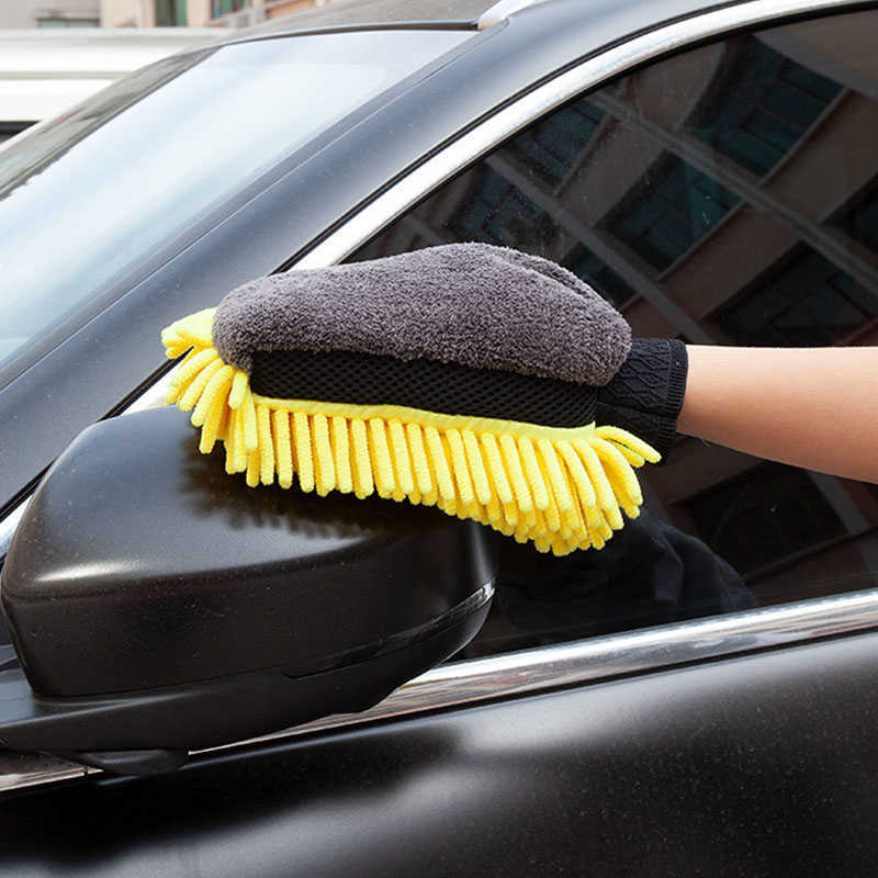 Nuovi guanti universali autolavaggio Guanti in ciniglia in microfibra Guanto la pulizia dell'auto spesso Spazzola dettagli in cera la cura dell'auto Guanto a doppia faccia