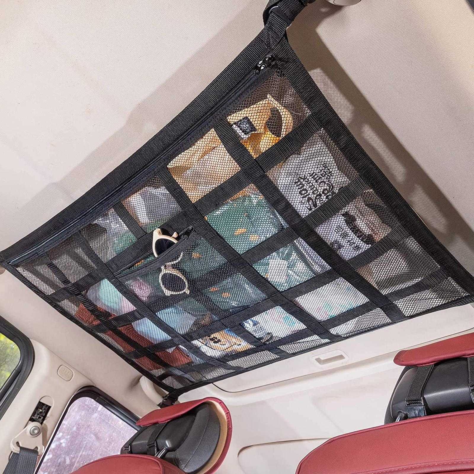 Nieuwe autodakopslag Organisator Automotive PLADE VRAAD NET POCKE MESH Auto Camping Accessories Opbergtas Dak Tent