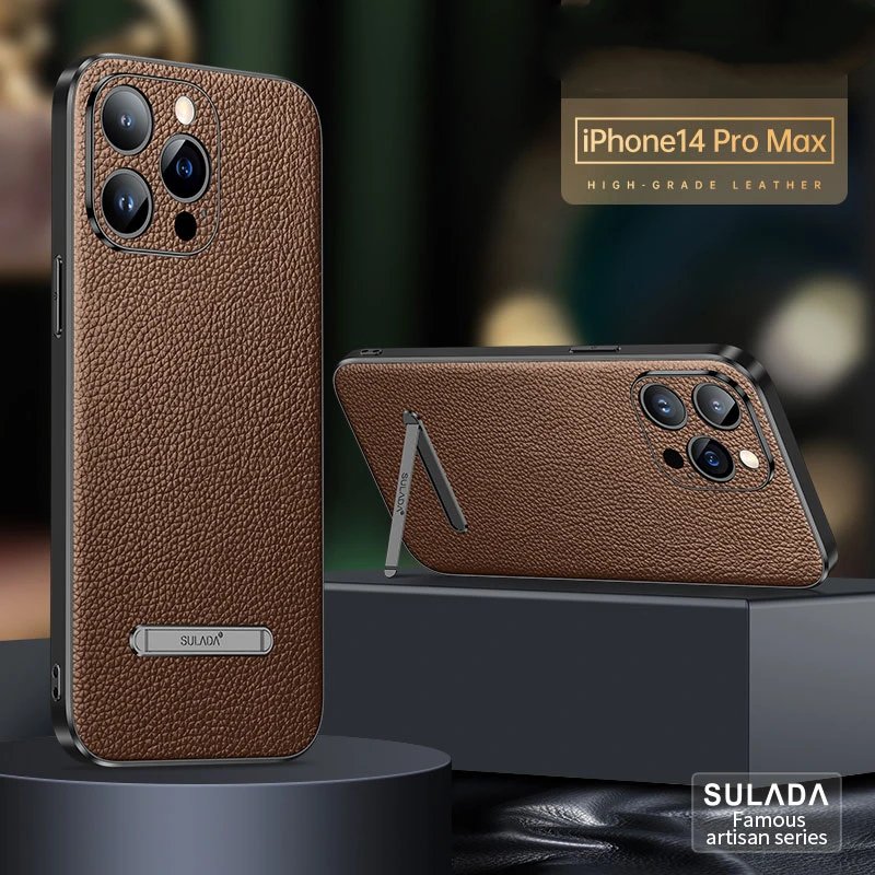 Mode cuir Texture coque de téléphone pour IPhone 13 14 Pro Max 14 Plus Ultra mince Invisible support couverture de téléphone pour IPHON 13 14 Promax