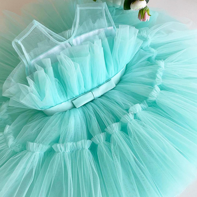 Однотонное тюлевое платье для маленьких девочек от 1 до 5 лет, детская дизайнерская юбка без рукавов с бантом, детские летние платья принцессы