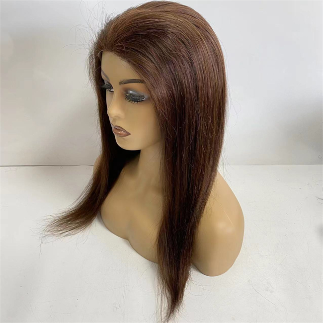 Malaysian Virgin Human Hair Dark Brown Color 3# Full Lace with PU Wig Swiss Lace With Thin Skin Perimeter Wigs for Woman