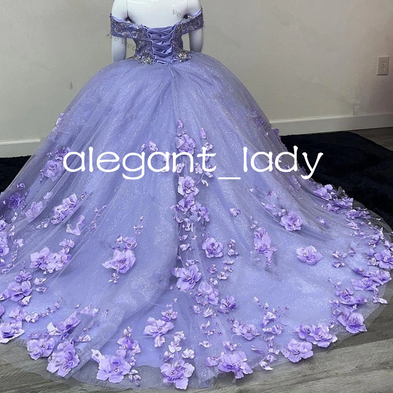Lavendel lila mini quinceanera klänningar med cape 2023 av axelapplikationer blommor tjej prom klänningar anpassade mis 15 party slitage