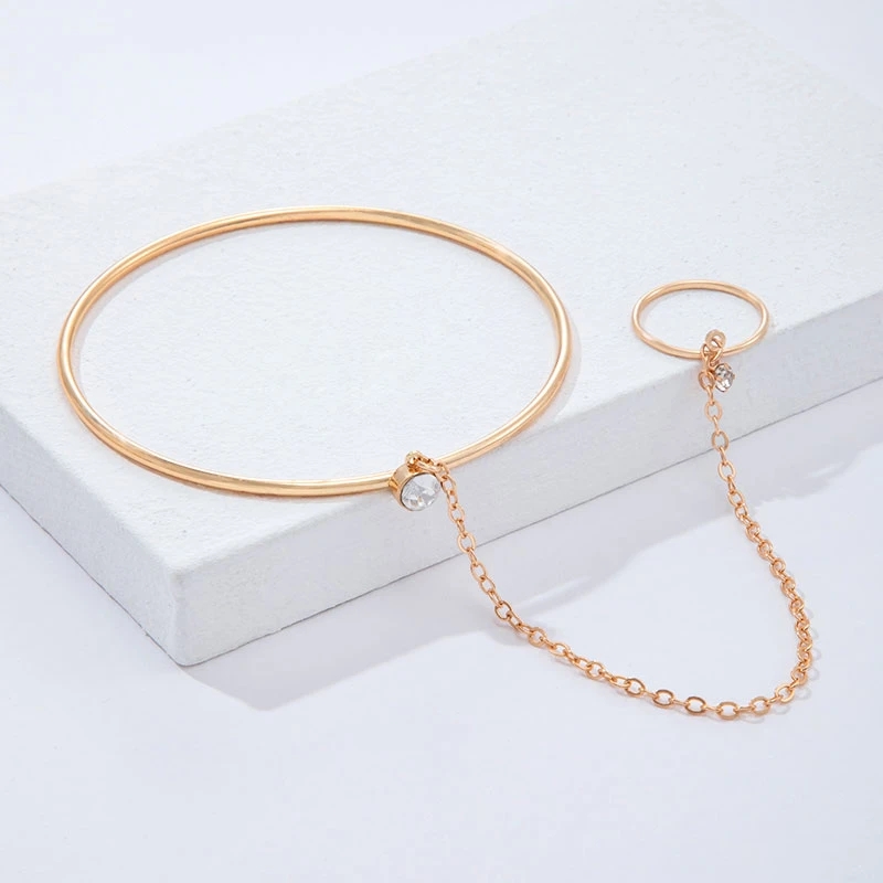Ensemble de bracelet incrusté de brique de pierre de cristal simple ensemble de bijoux de chaîne en alliage géométrique de tempérament pour les femmes