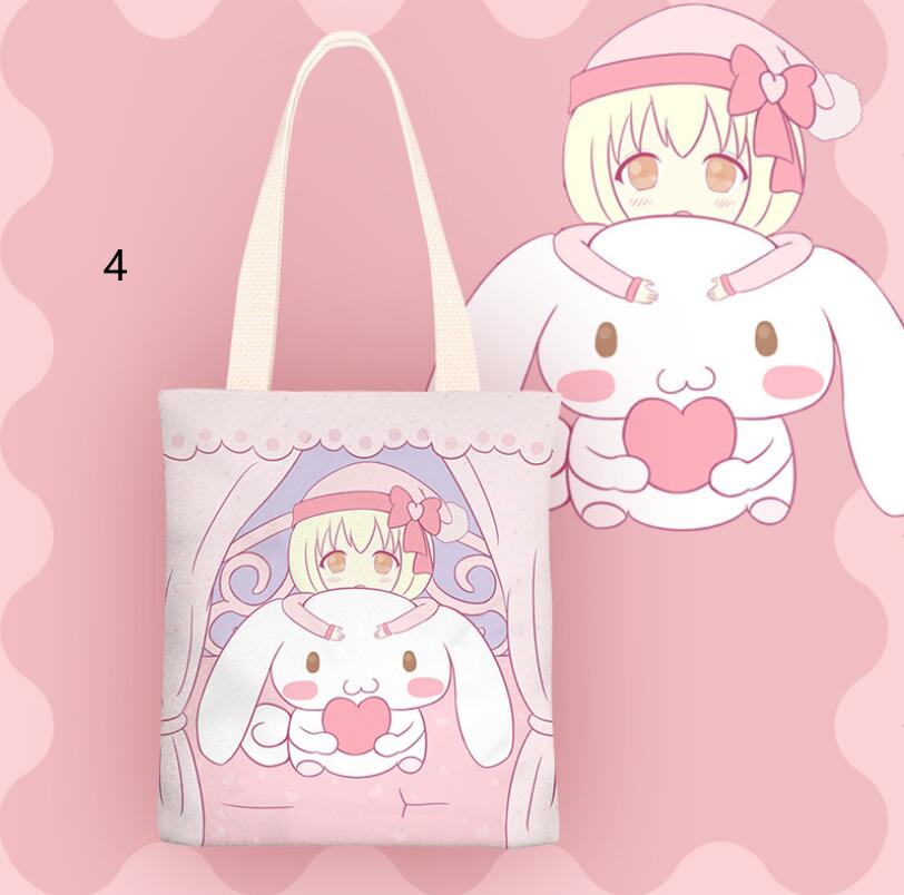 Girls Kawaii Cinnamoroll Print Zipper Canvas Handbag Girl Fult