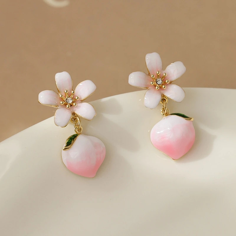 Mode rose goutte à goutte glaçure fleur pêche boucles d'oreilles pour femmes filles doux mignon tempérament Fine fête de mariage bijoux cadeau