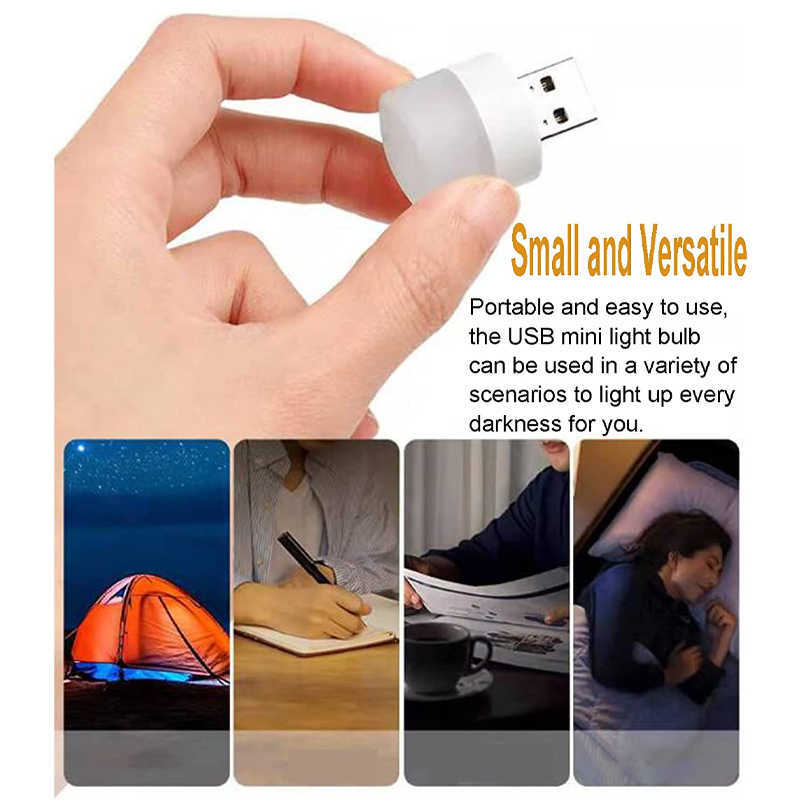 New Portable USB Plug Lamp Mini LED Night Light Computer Power Bank Charging USB Book Lights Round Reading Eye Protection Lamps