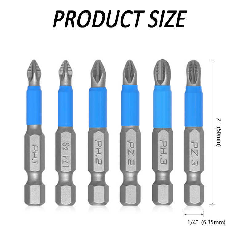 Nouveau 6 pièces 50mm jeu d'embouts de tournevis magnétiques antidérapants tige hexagonale Phillips/tournevis à tête croisée foret PH1/PH2/PH3/PZ1/PZ2/PZ3