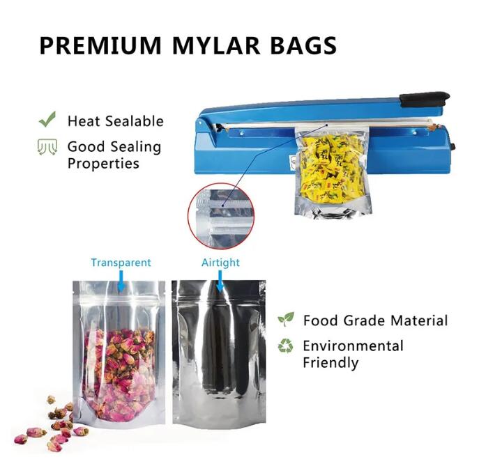 Silver-Clear Plastic Bags for Food Storage Resealable Clear Mylar Bag Stand Up Pouches Large Smell Proof Storage Bags for Small Business