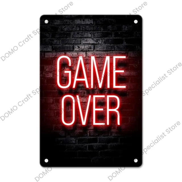 Hisimple Funny Designed Neon Sign Gaming Metal målning Boys Gamer Poster Metal Plate Vintage Wall Art Decor for Boy Living Playroom Home Wall Sticker Size 30x20cm