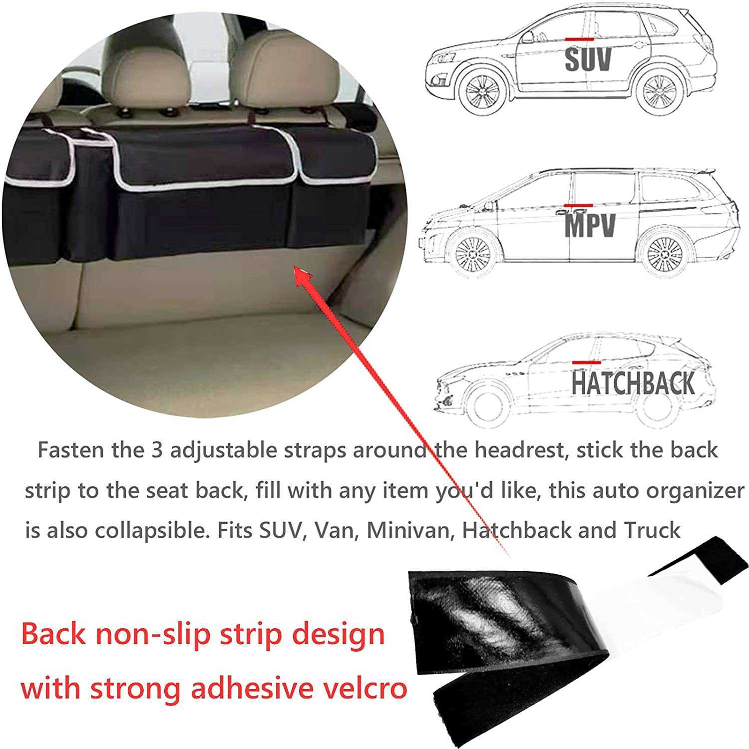 New Adjustable Car Trunk Organizer Backseat Storage Bag High Capacity Multi-use Oxford Car Seat Back Organizers Automobile Interior