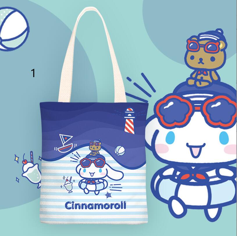 Meninas Kawaii Cinnameroll Print Zipper Canvas Handbag Girl Student Sacos Acessórios adoráveis