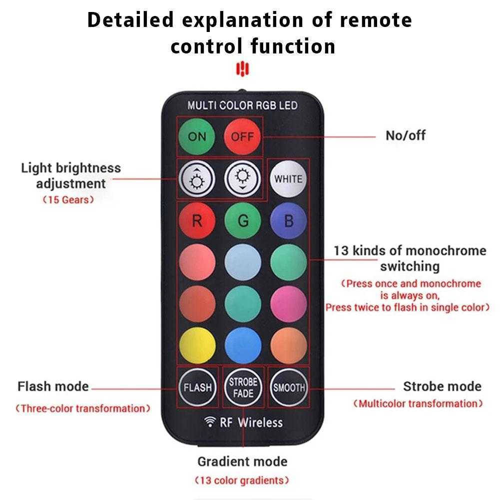 Nouvelle voiture atmosphère lampe Auto intérieur bande lumineuse charge Portable Rgb Led Usb sans fil télécommande musique contrôle lampe décorative