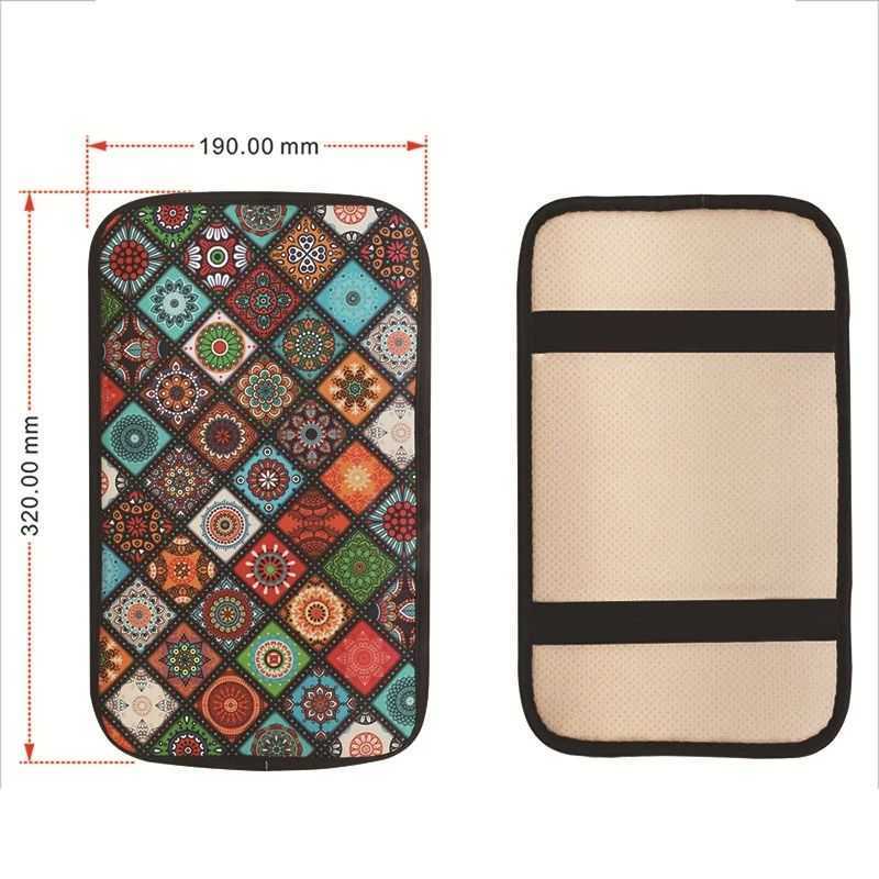 New Car Armrest Cover Mat Leather Ethnic Style Print Waterproof Non-slip Storage Box Pad Auto Styling Interior Accessories