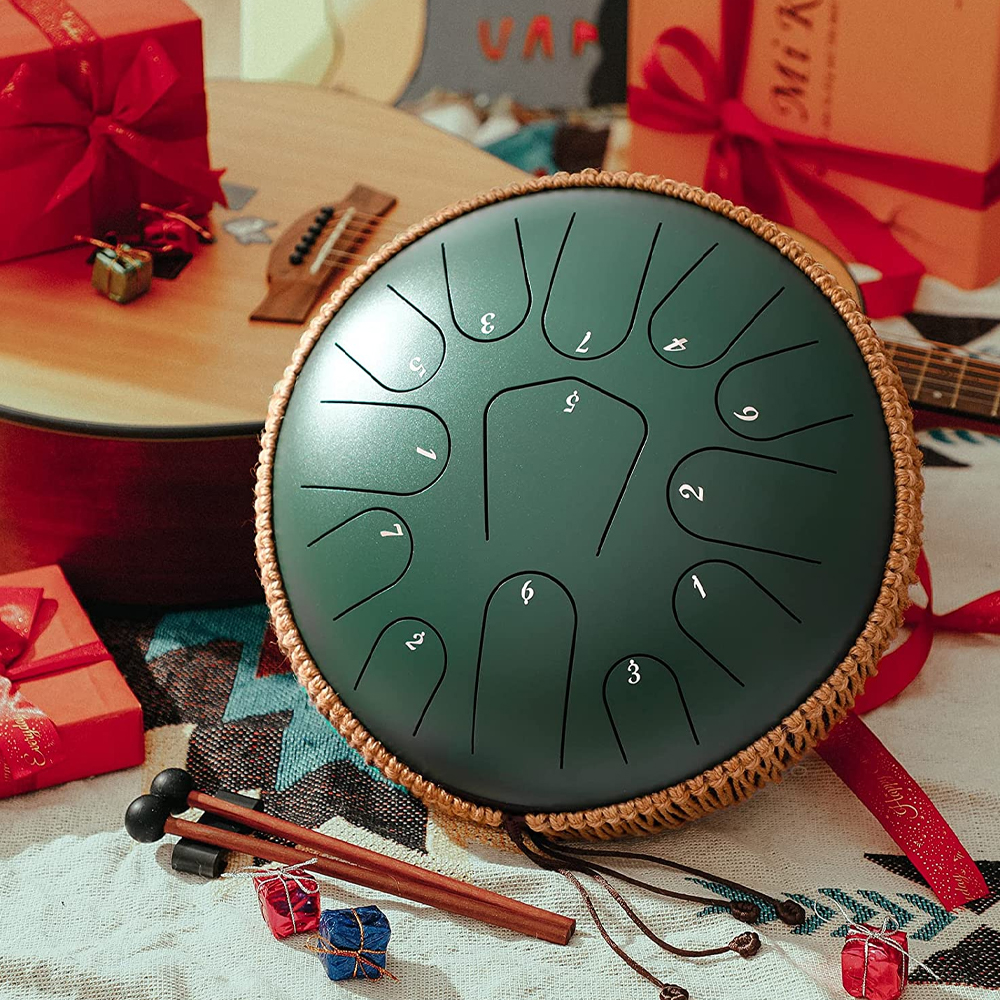 Steel Tongue Drum in C Major 12 pouces 13 Notes Handpan drum Percussion Instrument de musique Maillet Méditation pour adultes et enfants Cadeau unique