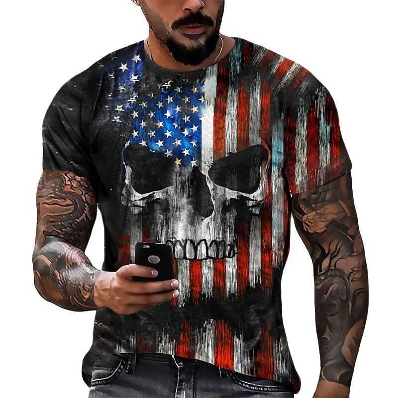 Zomer USA vlaggenprint heren t-shirts Leisure o-neck korte mouw tops standbeeld van vrijheid grafische t shirts modetrend kleding p230516