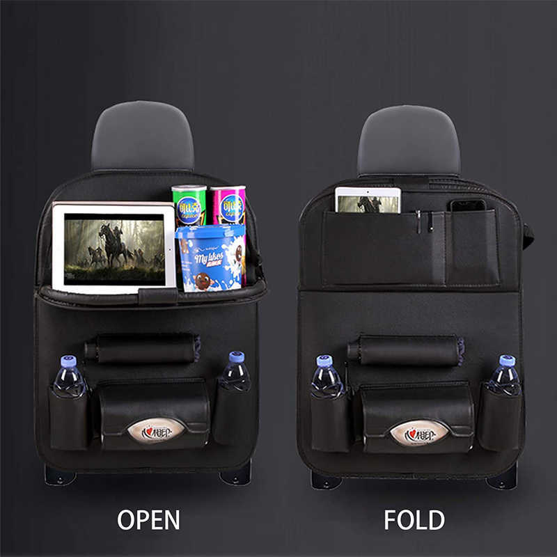 New Portable Car Back Seat Organizer Storage Bag with Foldable Table Tray Tablet Holder Auto Back Seat Bag Protector Accessories