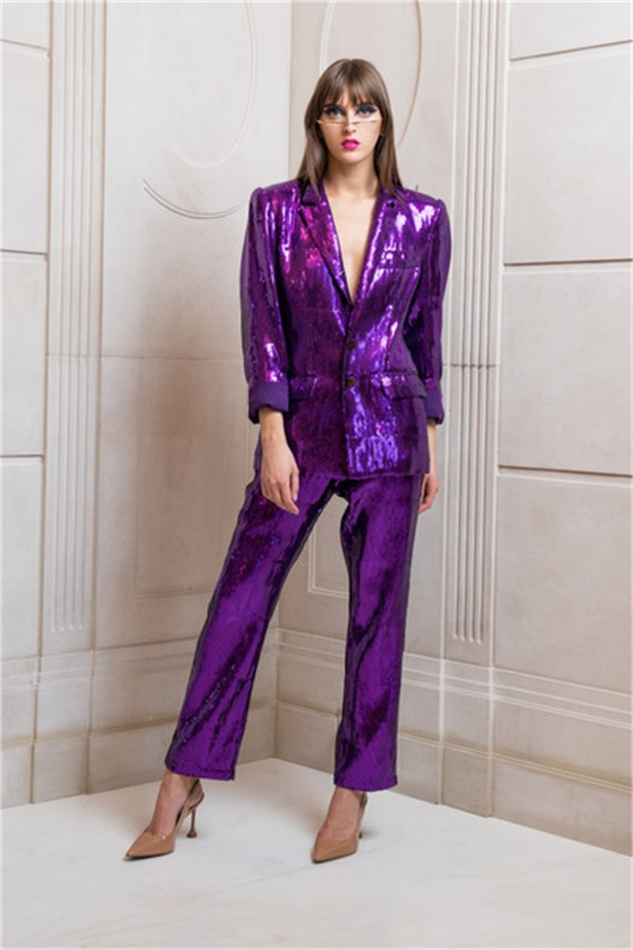 Glitter Sequins Women Pants Suits Sets Elegant Sexy Single Breasted Formal Prom Evening Custom Made Outfits