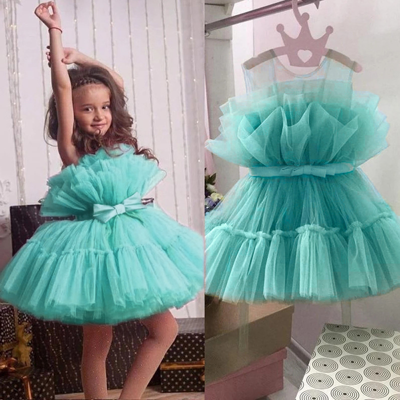 Однотонное тюлевое платье для маленьких девочек от 1 до 5 лет, детская дизайнерская юбка без рукавов с бантом, детские летние платья принцессы