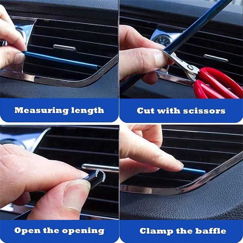 NYA Blue Car Air Vent Grille Switch Decoration Trim Sticker U Style Air Conditioner Outlet Decoration Strip bildekoration