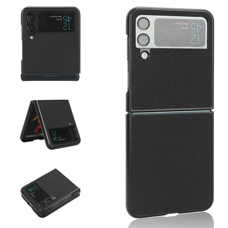 Rhombus pu lederen telefoonhoesjes hard pc achteromslagbeschermer voor Samsung Galaxy Z flip 3 4 z vouw 3 4