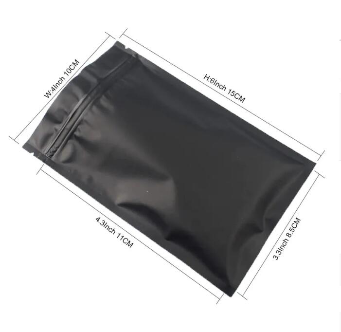 Sacs refermables noirs anti-odeurs Sacs en mylar Pochette en aluminium noir mat Sac à fermeture à glissière plat double face Vente en gros