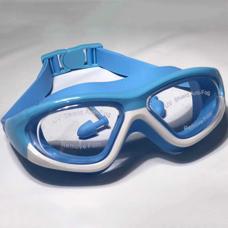 Schwimmbrille für Kinder mit großem Rahmen, beschlagfrei, UV-Licht, Schwimmbrille, komfortable Dichtung, HD-Ohrstöpsel, One P230516