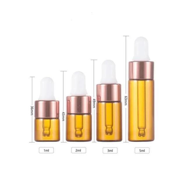 Clear Amber 1ml 2ml 3ml 5ml Flaconi contagocce in vetro con coperchi colorati e contagocce Fiale campione 2200 pz / lotto