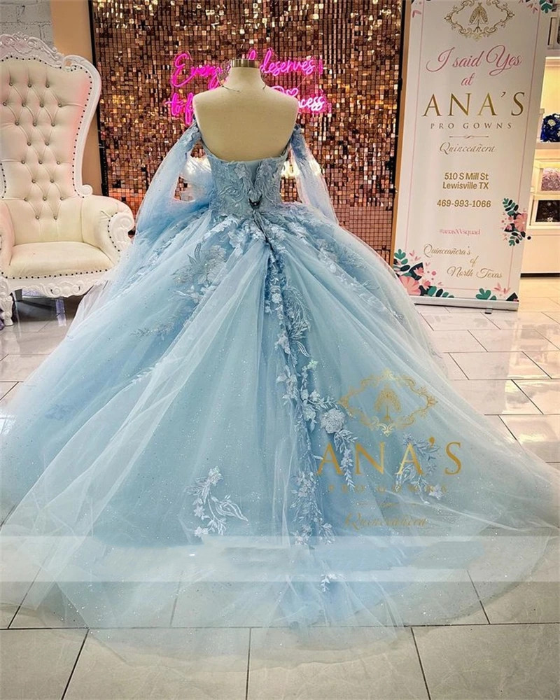 Blue Sweetheart Ball Gown Quinceanera Dresses For Girls Appliques Celebrity Party Gowns Ruffles Graduation Robe De Bal