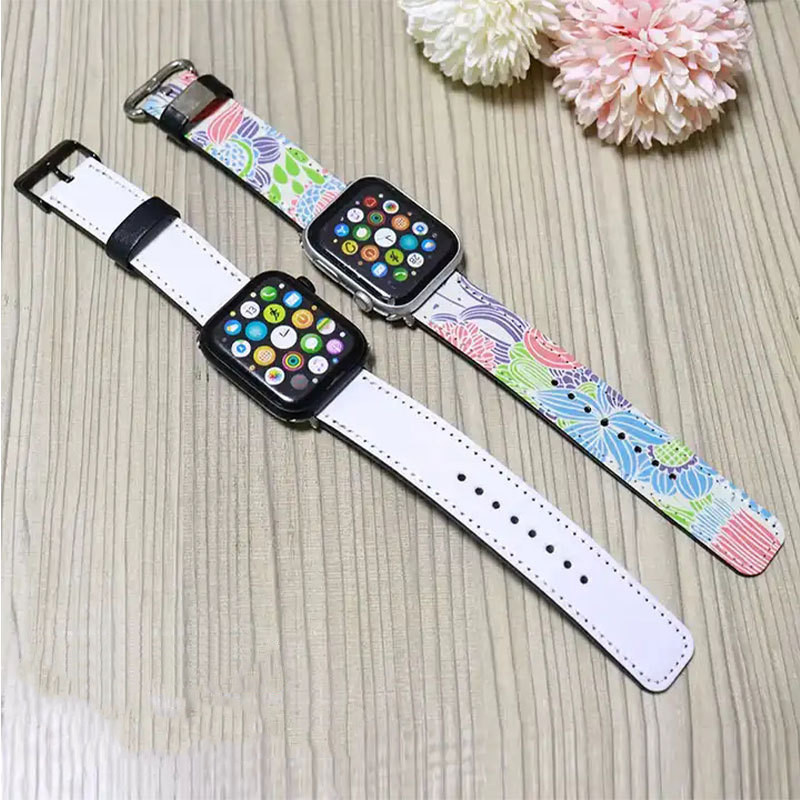 Festa del papà Sublimazione Bianco Cinturino in bianco Apple Watch12345 Generazione PU Stampa a trasferimento di calore in pelle Cinturino orologio Regalo Nuovo mare personalizzato fai-da-te B5