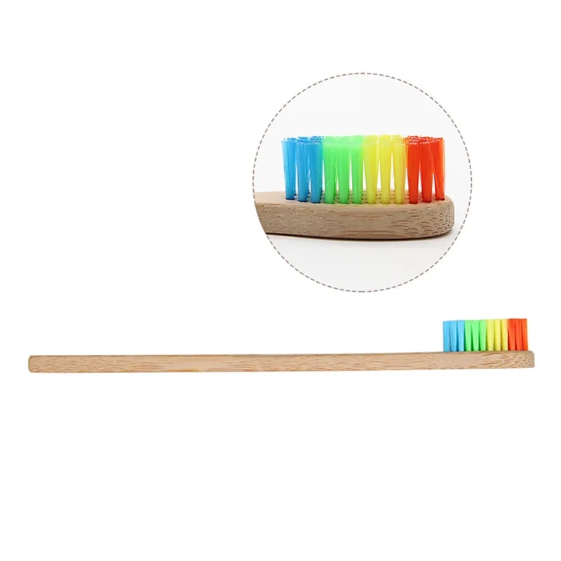 Renkli kafa bambu diş fırçası toptan ortam ahşap gökkuşağı bambu diş fırçası ağız bakımı yumuşak kıl