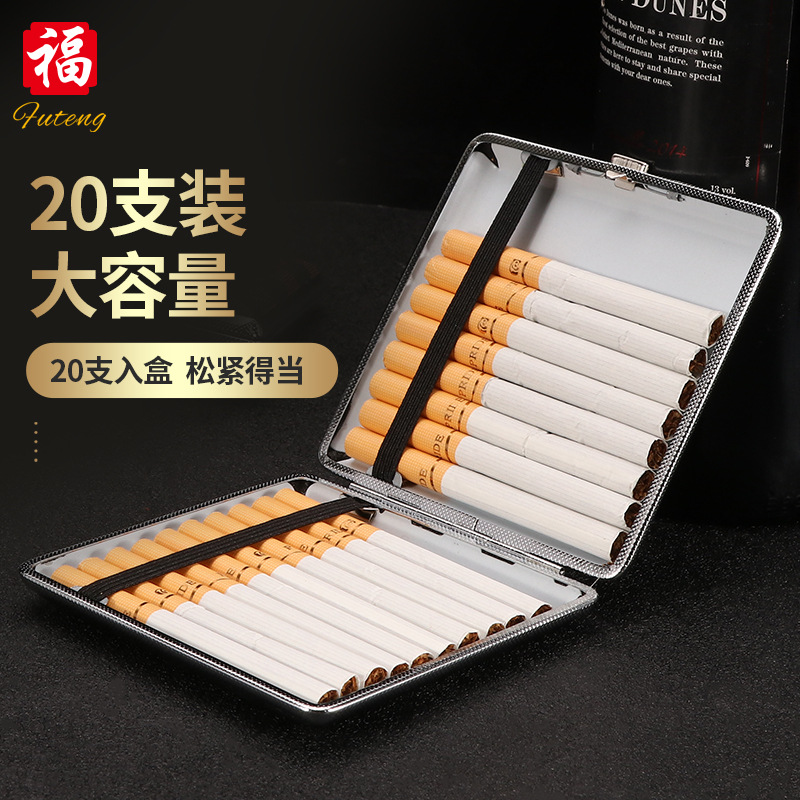Smoking Pipes Portasigarette in pelle da 20 pezzi, contenitore sigarette arrotolato a mano e scatola di protezione, portasigarette in metallo con elastico