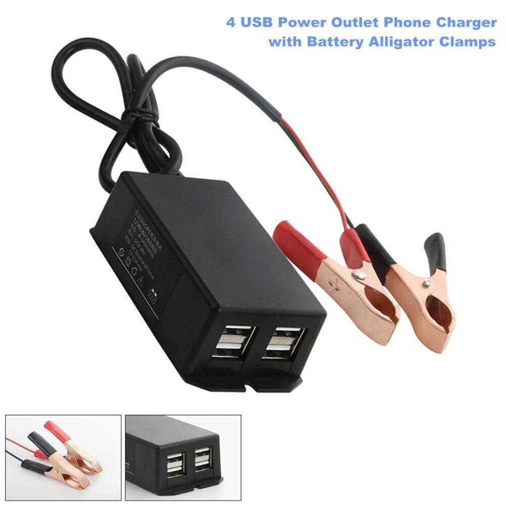 Car New Dc Power Adapter with Battery Clip 12v Vehicle Usb  for Cellphone 4 Ports Automatically Identify Shunt Charging