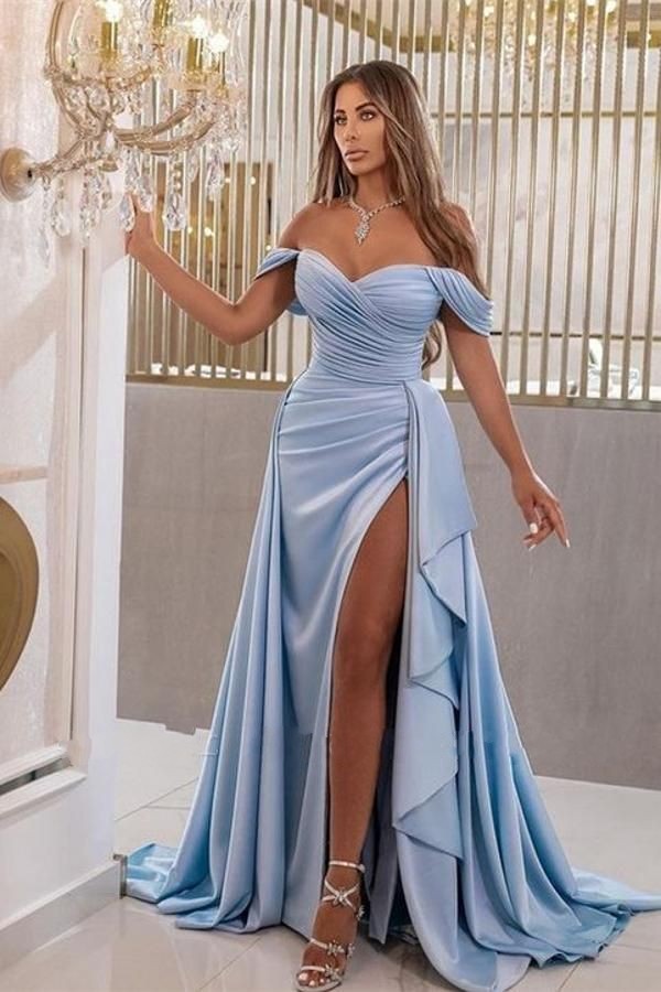 Dubai Arabic Sexy Sexy Blue Mermaid Prom Vestidos para Mulheres Plus Tamanho High Lateral Dividido Drissado Backless Recurso de Recepção de Recepção de Aniversário Recepção de Recepção