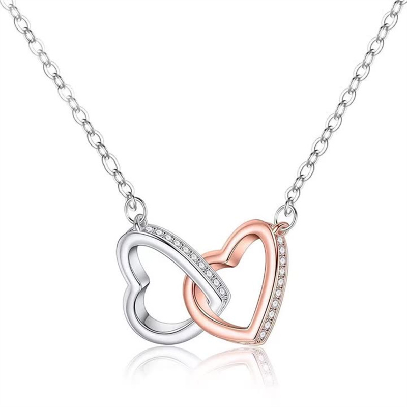 Jóias de jóias de designer de colar de moda 925 Silver Double Hearts Pingente de diamante Rose Gold Gold Dolds for Womens Dress Dress Long Chain Jewellery Gift DHL grátis