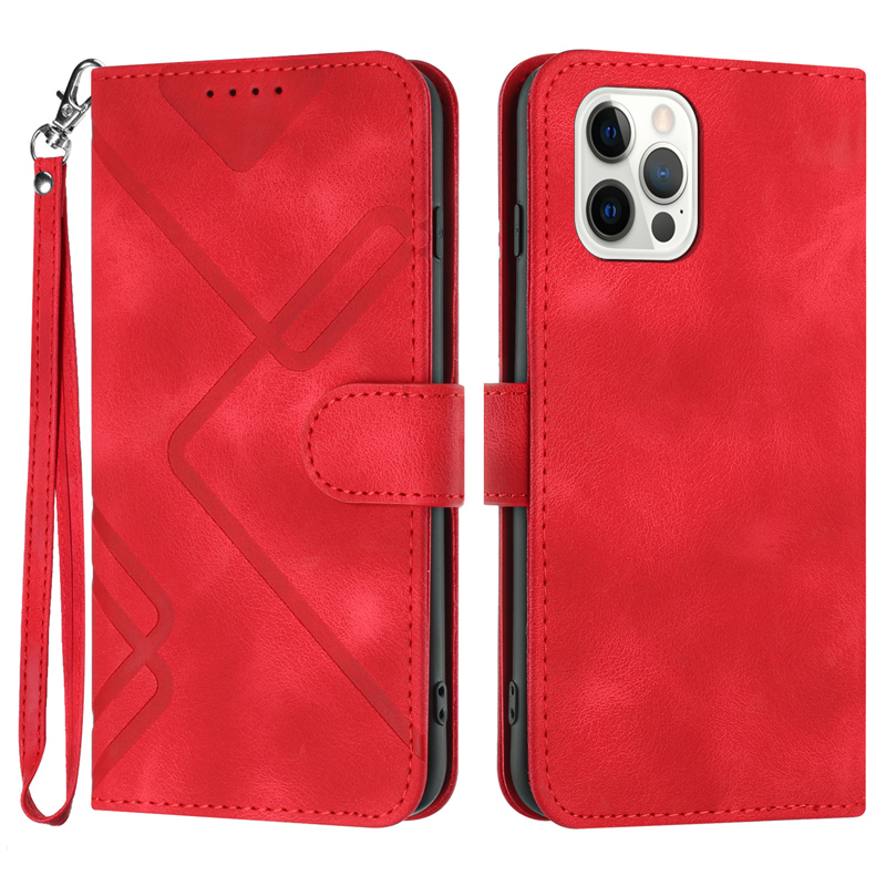 Brieftaschen-Lederhüllen für iPhone 14 Plus 13 Pro Max 12 11 XR XS X 6 7 8 Fashion Lines Business Skin Feel Hand Feeling Card Slot Flip Kickstand Phone Cover